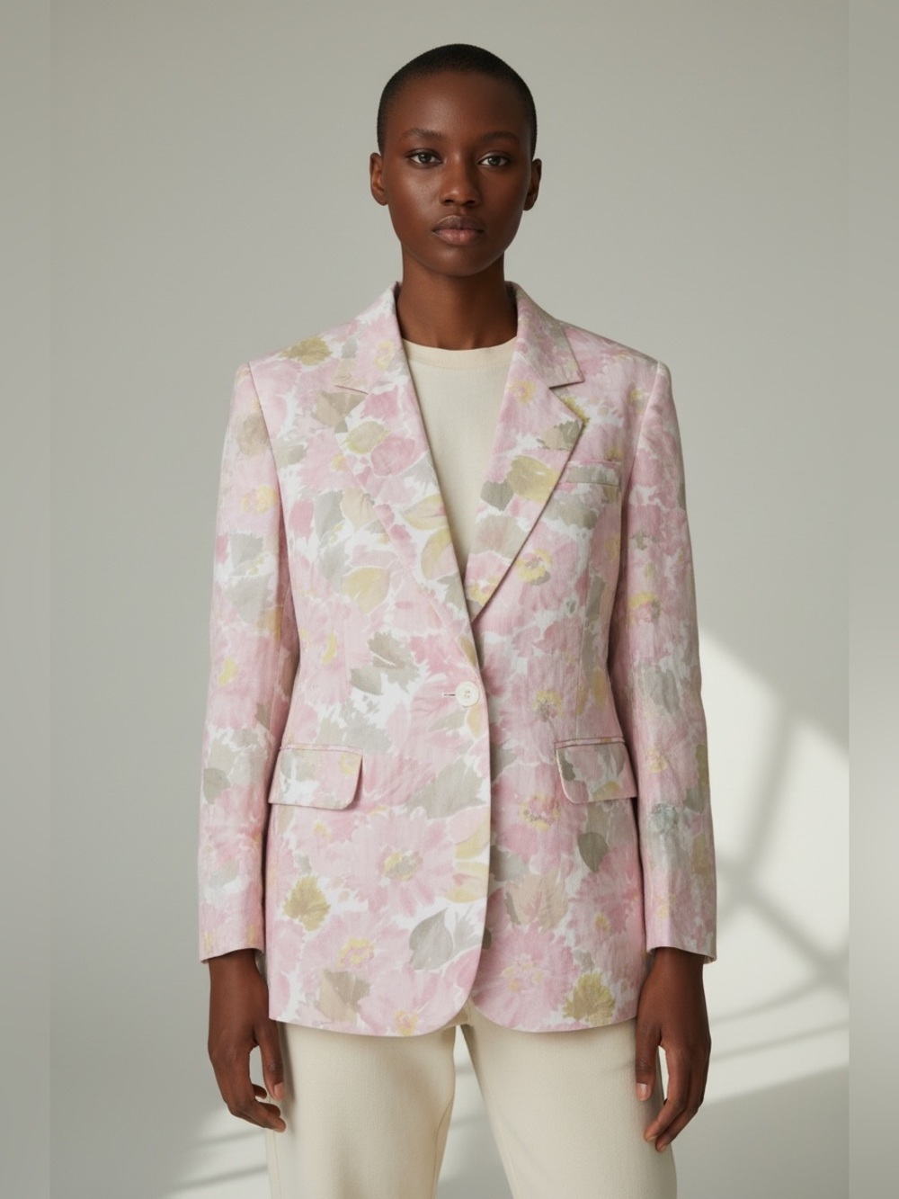 Liz Claiborne Floral Blazer Jacket Pink Linen Blend Vintage 90s Size 6